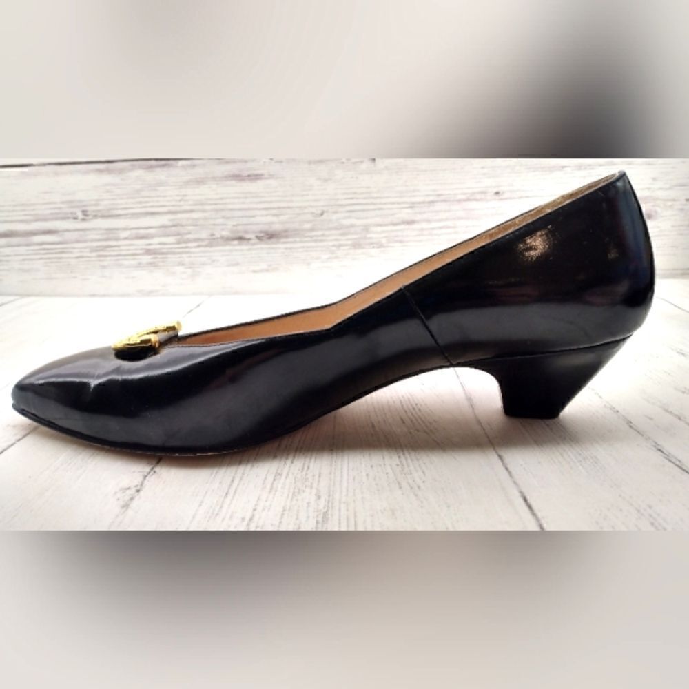 Celine Paris France Black Patent Leather Pumps Shoes Womens Vintage Authentic - Picture 6 of 16